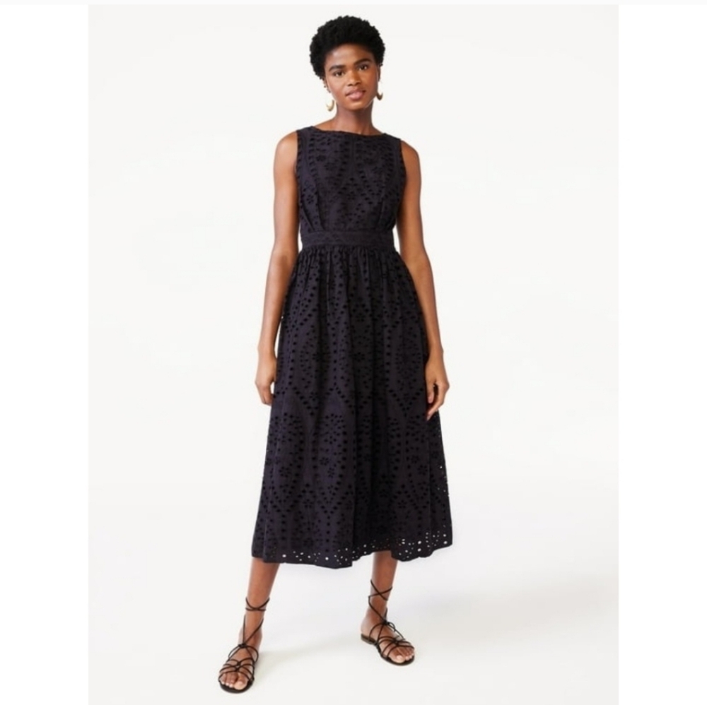 Chic Black Eyelet Midi Dress